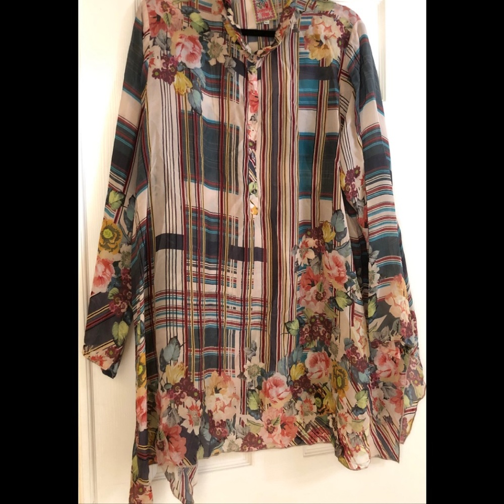 Johnny Was Beautiful plaid floral design  tunic